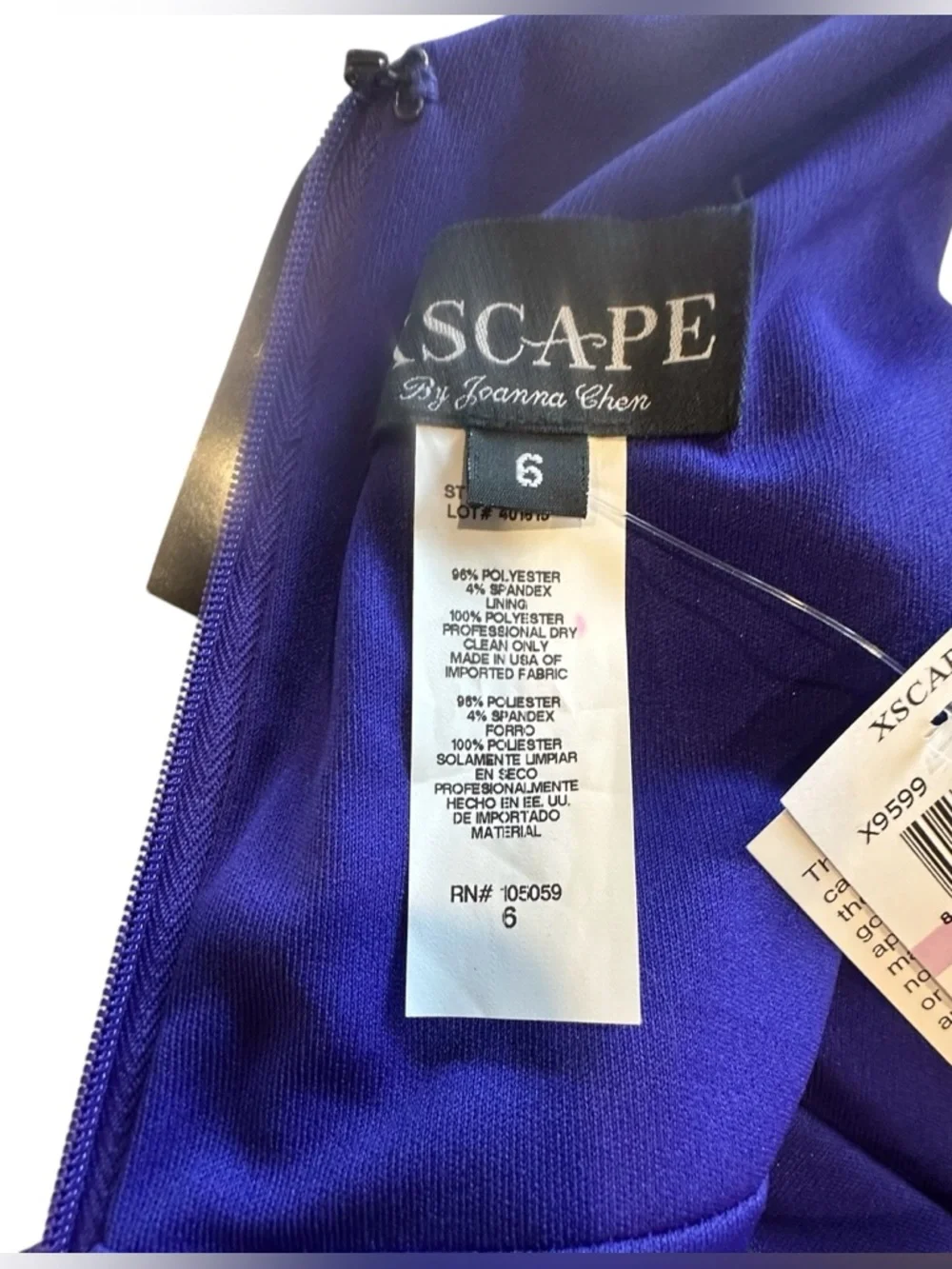 NWT Xscape Cocktail Dress Royal Blue/Purple Ruched One Shoulder Satin Mini Sz 6 - Picture 4 of 12